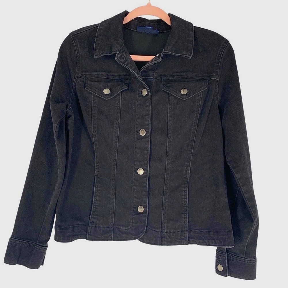 Charter Club Medium Black Denim Jacket Stretch Classic Casual Goth Layer
